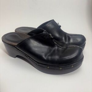 Indigo by Clarks Black Leather Studded Platform Clogs Mules Size 10M K2851